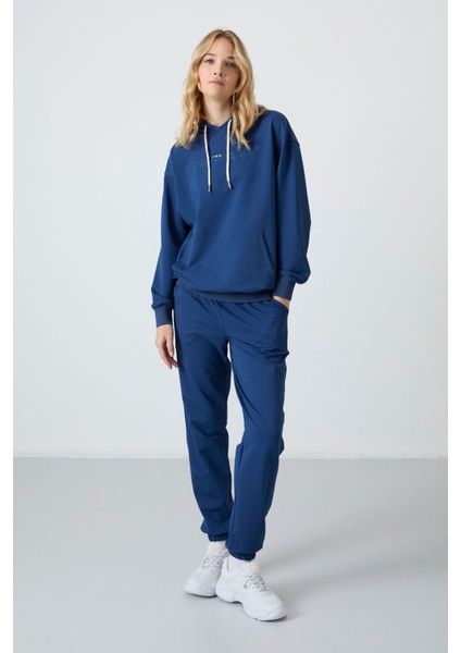 Tommy Life Parlament Kapüşonlu Kanguru Cep Oversize Lastik Paça Kadın Eşofman Takımı - 95288