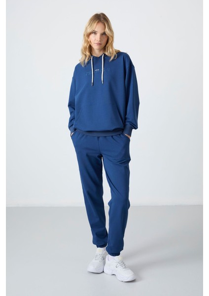 Tommy Life Parlament Kapüşonlu Kanguru Cep Oversize Lastik Paça Kadın Eşofman Takımı - 95288