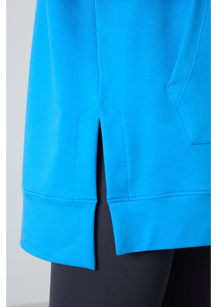 Mavi Balon Kol Yazı Nakışlı Kadın Oversize Tunik Sweatshirt - 97163
