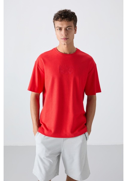 Tommy Life Fiesta Pamuklu Kalın Yüzeyi Dokulu Oversize Fit Baskılı Erkek T-Shirt - 88336