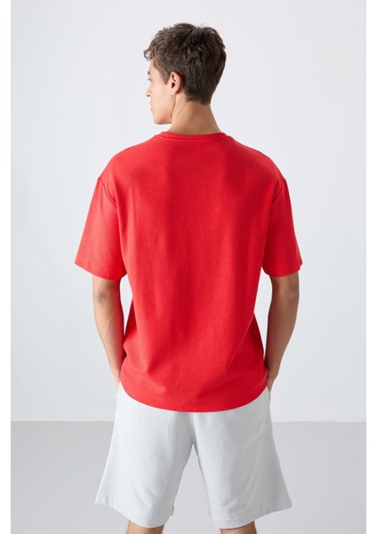 Tommy Life Fiesta Pamuklu Kalın Yüzeyi Dokulu Oversize Fit Baskılı Erkek T-Shirt - 88336