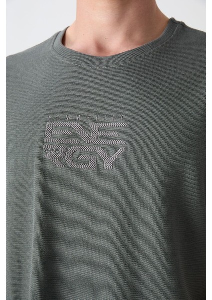 Tommy Life Haki Pamuklu Kalın Yüzeyi Dokulu Oversize Fit Baskılı Erkek T-Shirt - 88336 modelleri