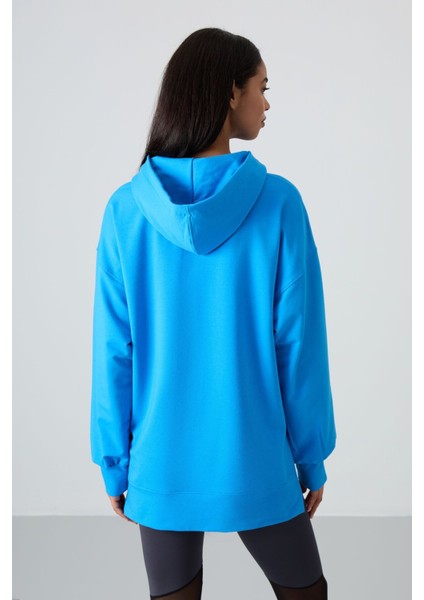 Mavi Balon Kol Yazı Nakışlı Kadın Oversize Tunik Sweatshirt - 97163