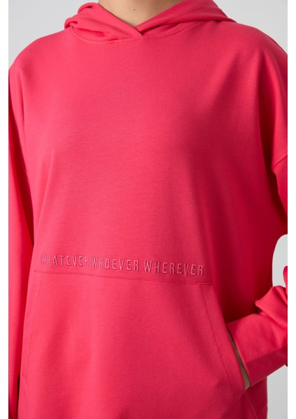 Viva Kırmızı Balon Kol Yazı Nakışlı Kadın Oversize Tunik Sweatshirt - 97163 modelleri