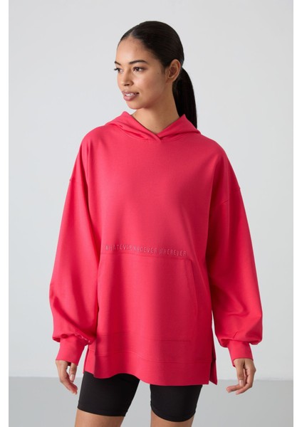 Viva Kırmızı Balon Kol Yazı Nakışlı Kadın Oversize Tunik Sweatshirt - 97163 indirimleri