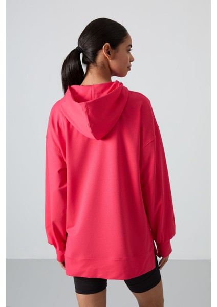 Viva Kırmızı Balon Kol Yazı Nakışlı Kadın Oversize Tunik Sweatshirt - 97163