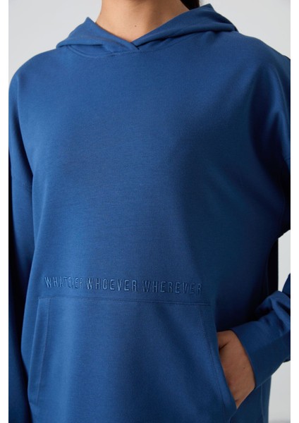 Parlament Balon Kol Yazı Nakışlı Kadın Oversize Tunik Sweatshirt - 97163