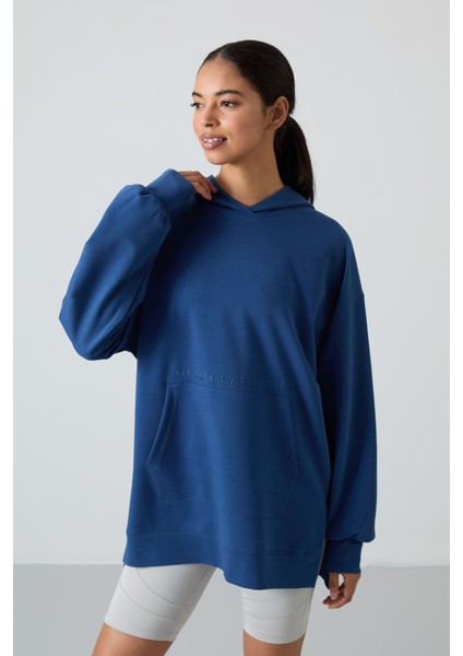 Parlament Balon Kol Yazı Nakışlı Kadın Oversize Tunik Sweatshirt - 97163