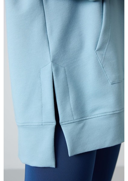 Açık Mavi Balon Kol Yazı Nakışlı Kadın Oversize Tunik Sweatshirt - 97163