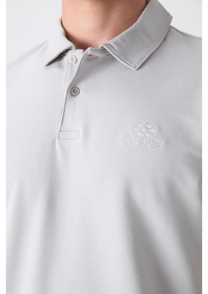 Tommy Life Taş Pamuklu Kalın Yumuşak Dokulu Standart Fit Basic Polo Yaka Erkek T-Shirt - 88348