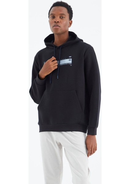 Tommy Life Lacivert Kapüşonlu Bağcıklı Baskı Detaylı Rahat Kalıp Erkek Sweatshirt - 88287