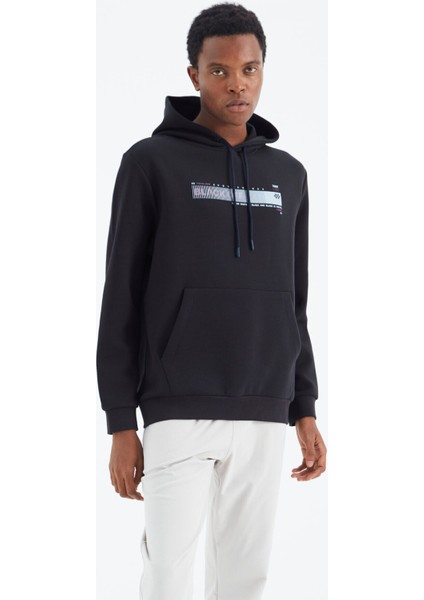 Tommy Life Lacivert Kapüşonlu Bağcıklı Baskı Detaylı Rahat Kalıp Erkek Sweatshirt - 88287