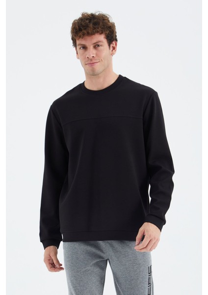 Tommy Life Siyah O Yaka Ön Dikiş Detaylı Basic Rahat Kalıp Erkek Sweatshirt - 88270