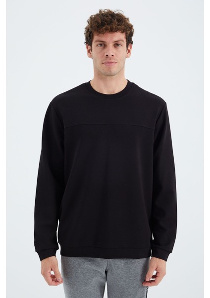 Tommy Life Siyah O Yaka Ön Dikiş Detaylı Basic Rahat Kalıp Erkek Sweatshirt - 88270