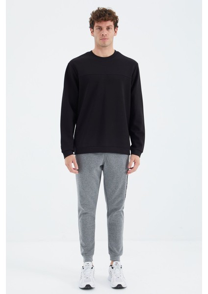 Tommy Life Siyah O Yaka Ön Dikiş Detaylı Basic Rahat Kalıp Erkek Sweatshirt - 88270