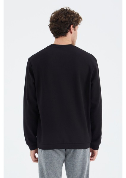 Tommy Life Siyah O Yaka Ön Dikiş Detaylı Basic Rahat Kalıp Erkek Sweatshirt - 88270