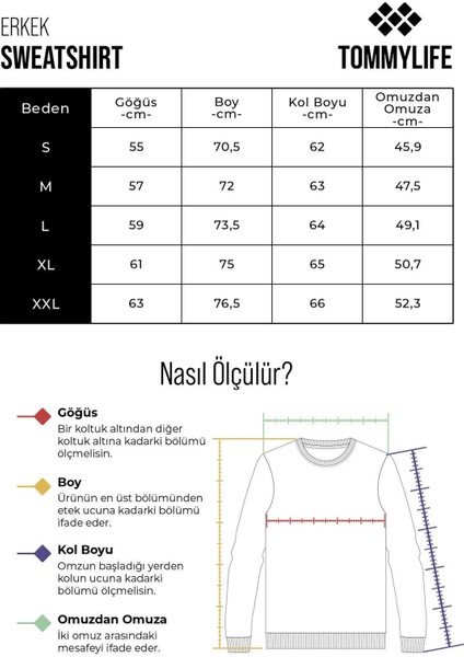 Tommy Life Siyah O Yaka Ön Dikiş Detaylı Basic Rahat Kalıp Erkek Sweatshirt - 88270