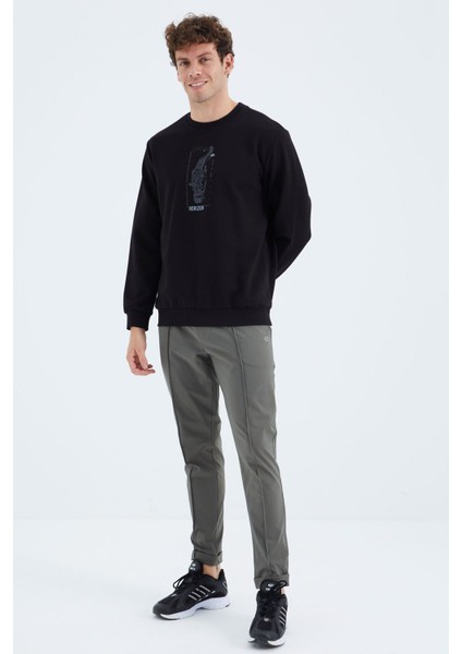 Tommy Life Siyah O Yaka Baskı Detaylı Rahat Kalıp Erkek Sweatshirt - 88283