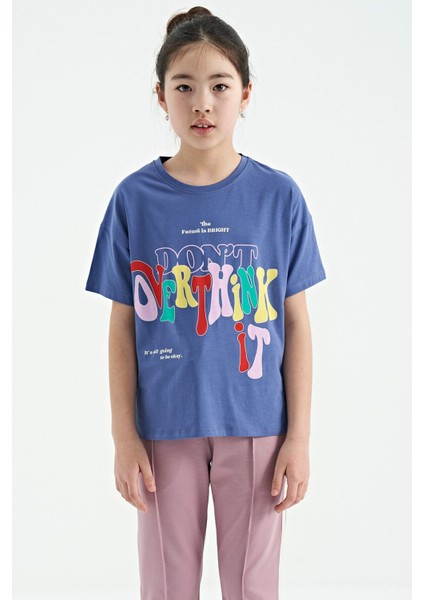 Tommy Life Açık Eflatun Renki Yazı Baskılı O Yaka Oversize Kısa Kollu Kız Çocuk T-Shirt - 75112