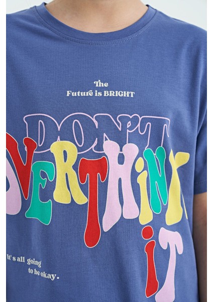 Tommy Life Açık Eflatun Renki Yazı Baskılı O Yaka Oversize Kısa Kollu Kız Çocuk T-Shirt - 75112 modelleri