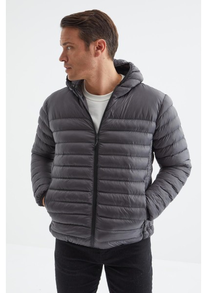 Tommy Life Antrasit Fermuarlı Standart Kalıp Soğuğa Dayanıklı Erkek Şişme Mont - 88167