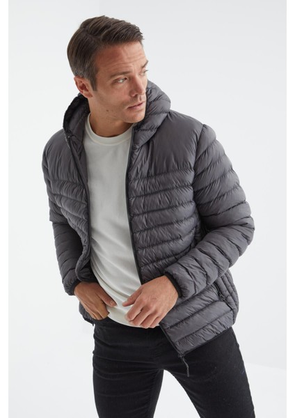 Tommy Life Antrasit Fermuarlı Standart Kalıp Soğuğa Dayanıklı Erkek Şişme Mont - 88167