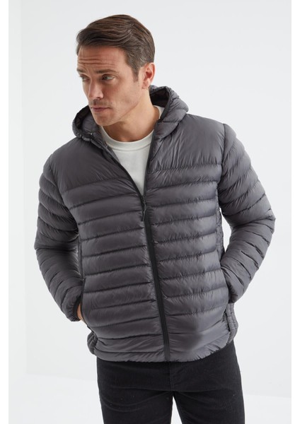 Tommy Life Antrasit Fermuarlı Standart Kalıp Soğuğa Dayanıklı Erkek Şişme Mont - 88167