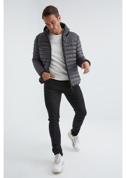 Tommy Life Antrasit Fermuarlı Standart Kalıp Soğuğa Dayanıklı Erkek Şişme Mont - 88167