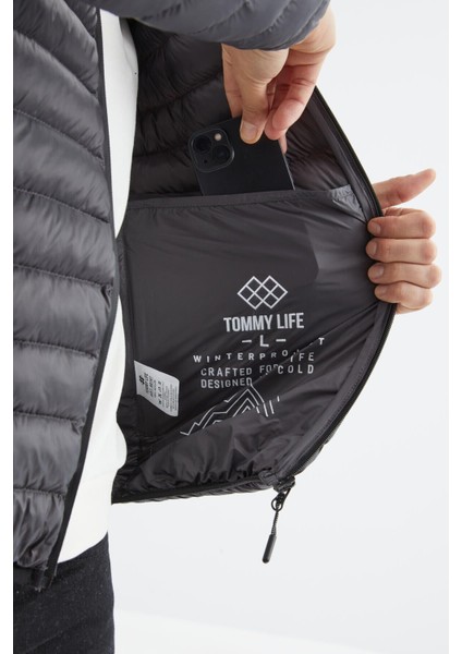 Tommy Life Antrasit Fermuarlı Standart Kalıp Soğuğa Dayanıklı Erkek Şişme Mont - 88167