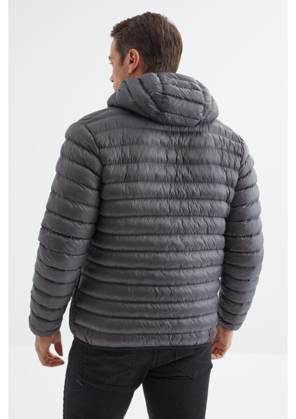 Tommy Life Antrasit Fermuarlı Standart Kalıp Soğuğa Dayanıklı Erkek Şişme Mont - 88167