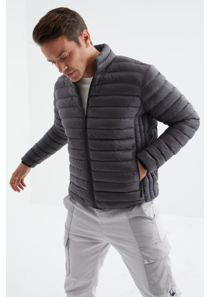 Tommy Life Antrasit Fermuarlı Standart Kalıp Soğuğa Dayanıklı Erkek Şişme Mont - 88166