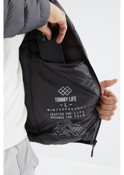 Tommy Life Antrasit Fermuarlı Standart Kalıp Soğuğa Dayanıklı Erkek Şişme Mont - 88166