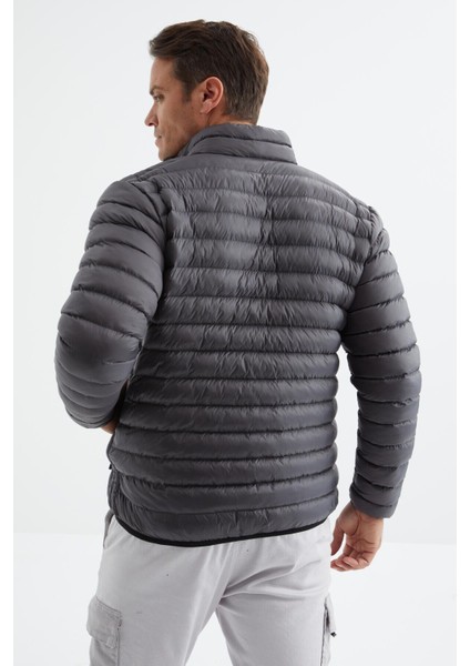 Tommy Life Antrasit Fermuarlı Standart Kalıp Soğuğa Dayanıklı Erkek Şişme Mont - 88166