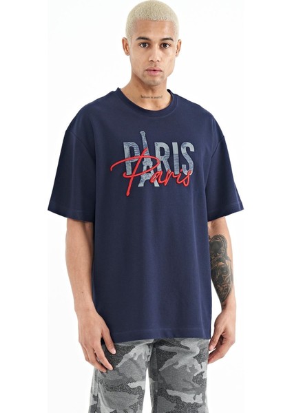 Tommy Life Indigo Yazı Nakışlı O Yaka Oversize Erkek T-Shirt - 88223 indirimleri