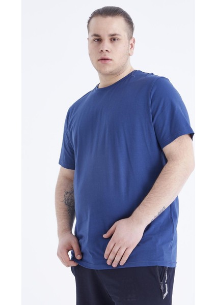 Tommy Life Indigo Basic Kısa Kol O Yaka Erkek Büyük Beden T-Shirt - 88072