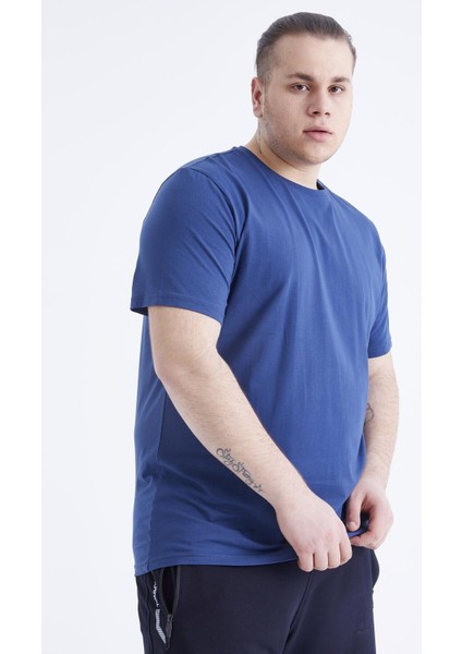 Tommy Life Indigo Basic Kısa Kol O Yaka Erkek Büyük Beden T-Shirt - 88072 modelleri