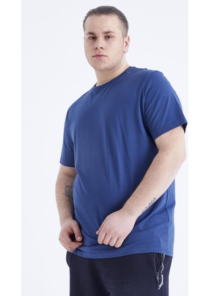 Tommy Life Indigo Basic Kısa Kol O Yaka Erkek Büyük Beden T-Shirt - 88072 indirimleri
