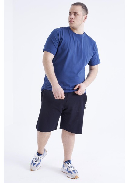 Tommy Life Indigo Basic Kısa Kol O Yaka Erkek Büyük Beden T-Shirt - 88072