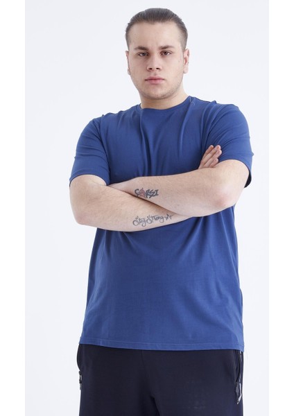 Tommy Life Indigo Basic Kısa Kol O Yaka Erkek Büyük Beden T-Shirt - 88072