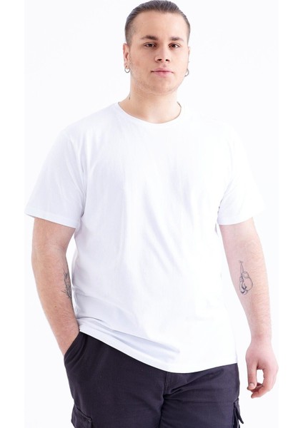 Tommy Life Beyaz Basic Kısa Kol O Yaka Erkek Büyük Beden T-Shirt - 88072