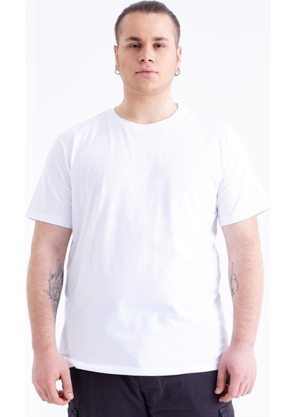 Tommy Life Beyaz Basic Kısa Kol O Yaka Erkek Büyük Beden T-Shirt - 88072