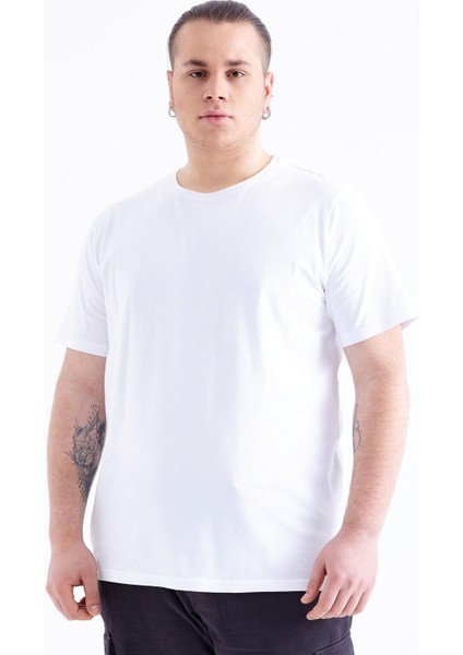 Tommy Life Beyaz Basic Kısa Kol O Yaka Erkek Büyük Beden T-Shirt - 88072