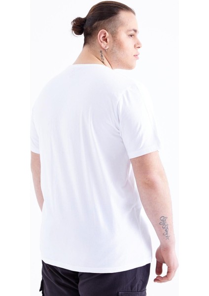 Tommy Life Beyaz Basic Kısa Kol O Yaka Erkek Büyük Beden T-Shirt - 88072