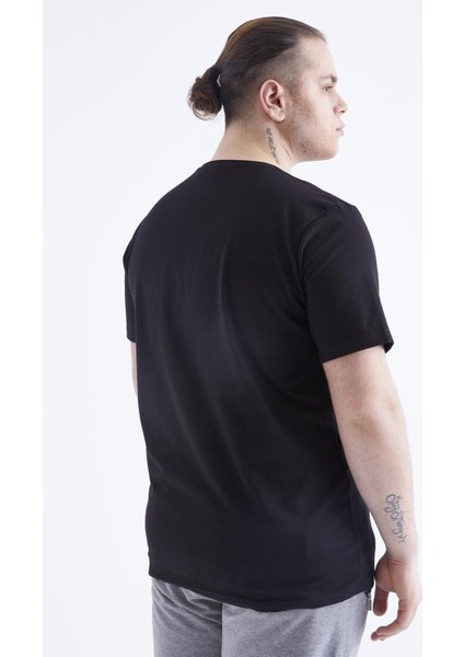 Tommy Life Siyah Basic Kısa Kol O Yaka Erkek Büyük Beden T-Shirt - 88072