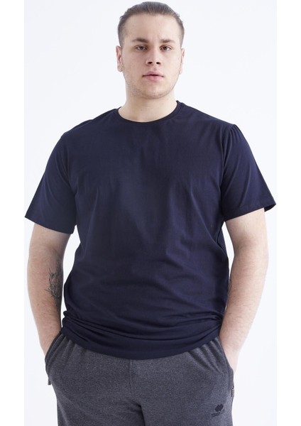 Tommy Life Lacivert Basic Kısa Kol O Yaka Erkek Büyük Beden T-Shirt - 88072