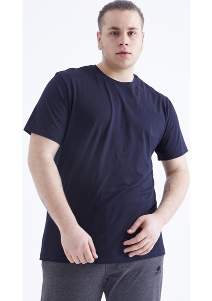 Tommy Life Lacivert Basic Kısa Kol O Yaka Erkek Büyük Beden T-Shirt - 88072