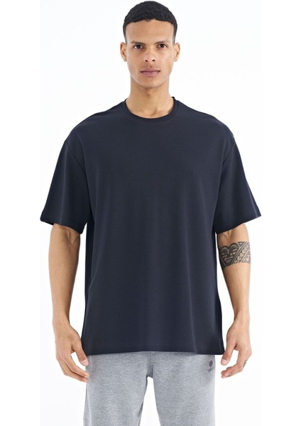 Tommy Life Lacivert Kol Arma Detaylı Basic Oversize Erkek T-Shirt - 88193