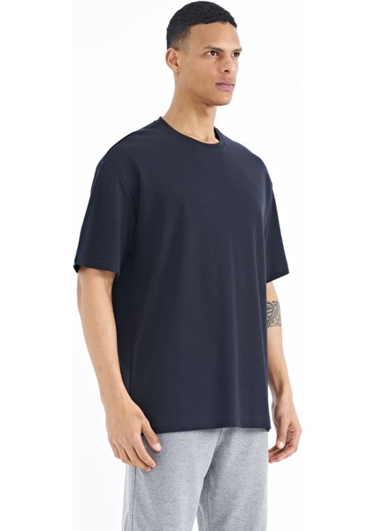 Tommy Life Lacivert Kol Arma Detaylı Basic Oversize Erkek T-Shirt - 88193