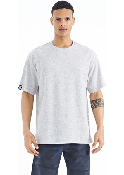 Tommy Life Gri Melanj Kol Arma Detaylı Basic Oversize Erkek T-Shirt - 88193