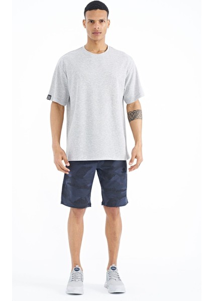 Tommy Life Gri Melanj Kol Arma Detaylı Basic Oversize Erkek T-Shirt - 88193